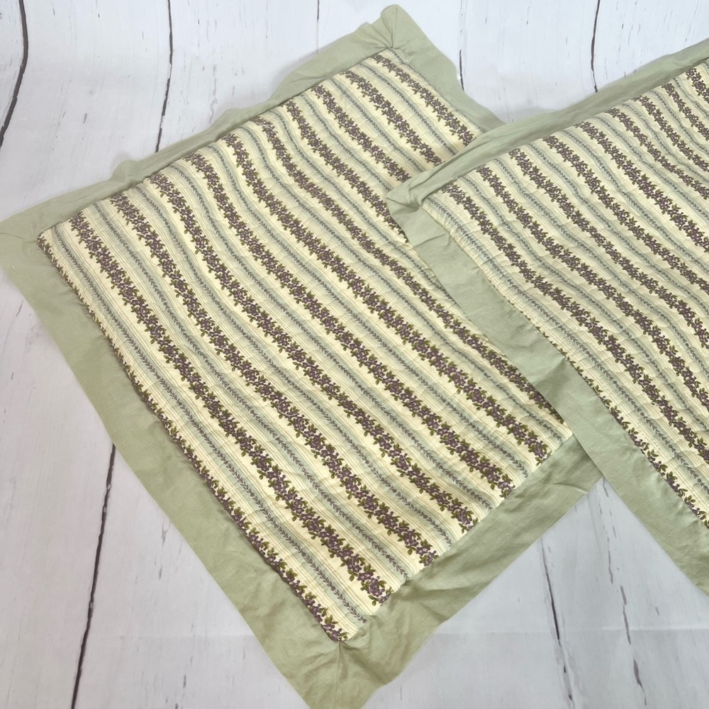 April Cornell Hampton Stripe Quilted Pillow Covers Set 2 Green Lavender 18x18